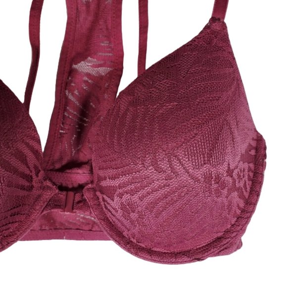 PINK Victoria's Secret Lightly Lined Front Closure Underwire Plunge T-back 32D - Picture 3 of 11